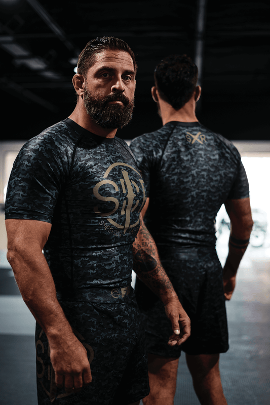 SDR Black Camo Blade Logo Short Sleeve Rash Guard
