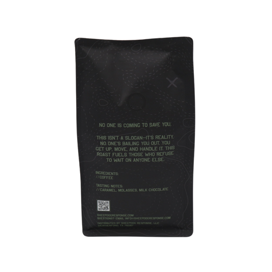 Condition Black Coffee matte black bag with topo map texture and green text