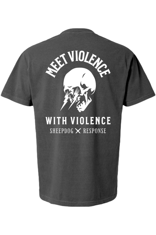 Meet Violence With Violence heavyweight t-shirt with skull design
