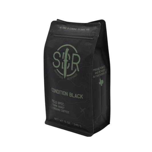 Condition Black Coffee bag front view – Tactical dark roast by Sheepdog Response