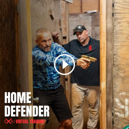 Student clearing a hallway with training pistol during Sheep Dog Response Home Defender virtual course