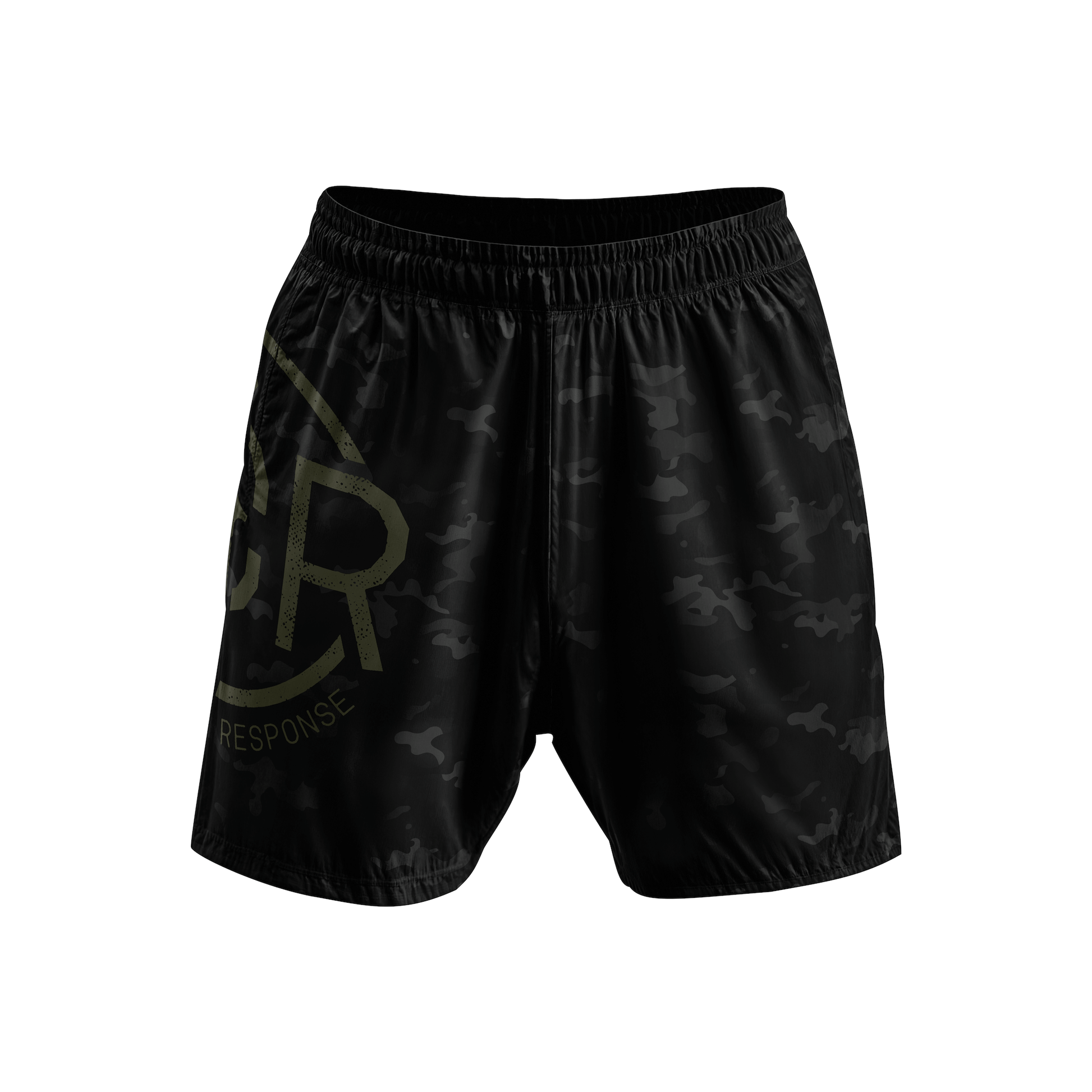 SDR Black Camo grappling shorts with Blade logo, FUJI 4-way stretch fightwear, sublimated graphics, 6.7 inch inseam