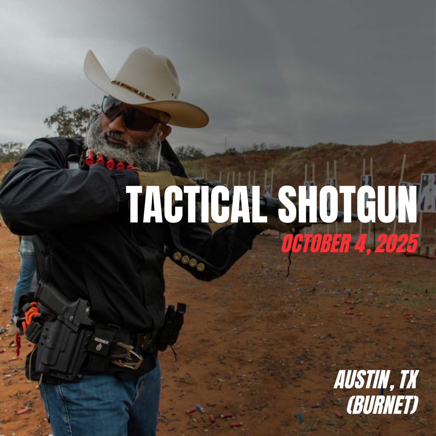 Instructor preparing to run shotgun drills on the range during Tactical Shotgun course in Burnet, Texas