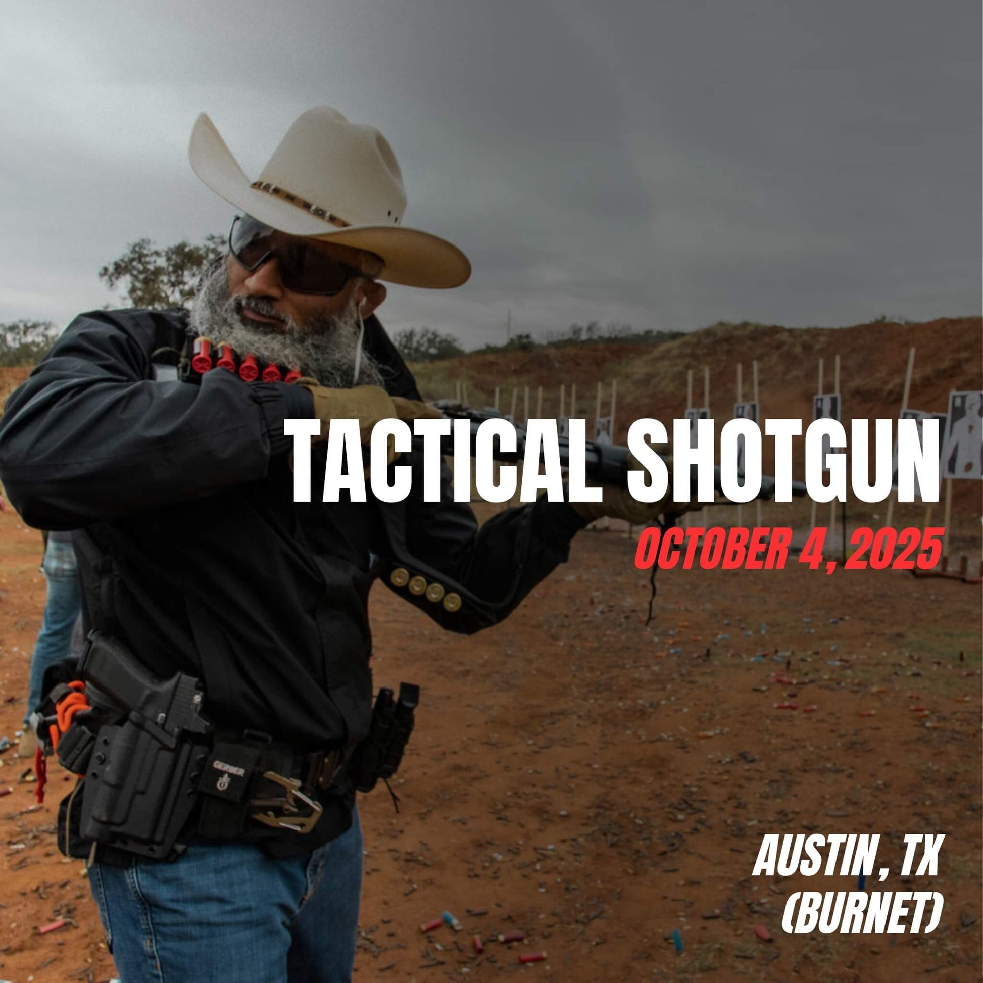 Instructor preparing to run shotgun drills on the range during Tactical Shotgun course in Burnet, Texas