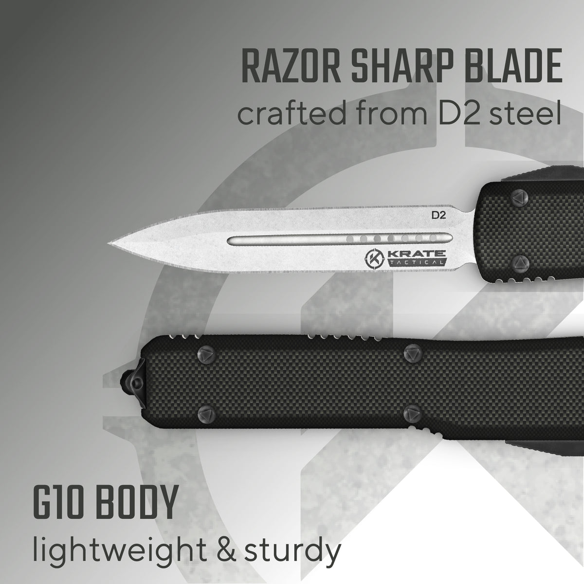 KRATE Tactical Black Double Edge &quot;Ghost&quot; OTF Knife